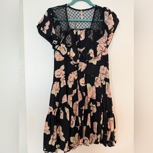 Free People Navy and Pink Floral Mini Dress